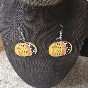 Festive Pumpkin Earrings with Black and Yellow Accents